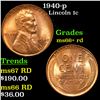 1940-p Lincoln Cent 1c Grades GEM++ RD