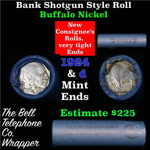 Buffalo Nickel Shotgun Roll in Old Bank Style 'Bell Telephone'  Wrapper 1924 &d Mint Ends Grades