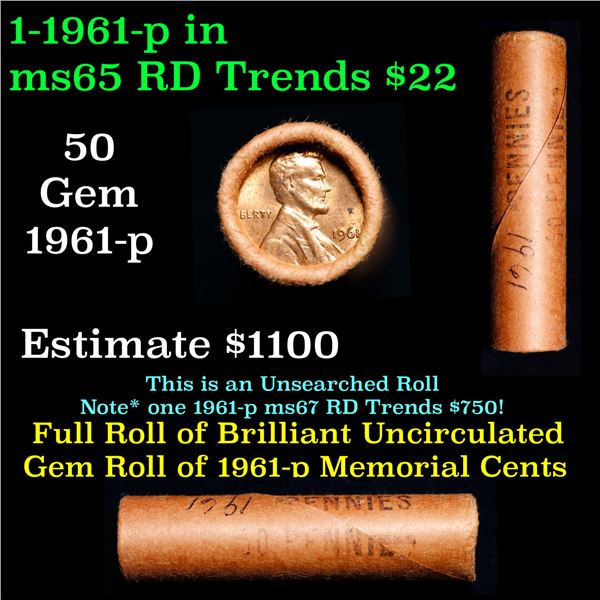 Shotgun Lincoln 1c roll, 1961-p 50 pcs Brandt Wrapper.