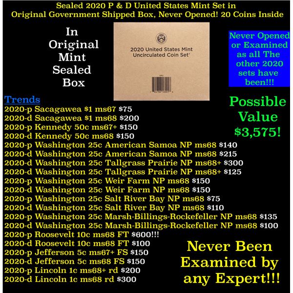 Sealed 2020 United States Mint Set in Original Government Shipped Box, Never Opened! 20 Coins Inside