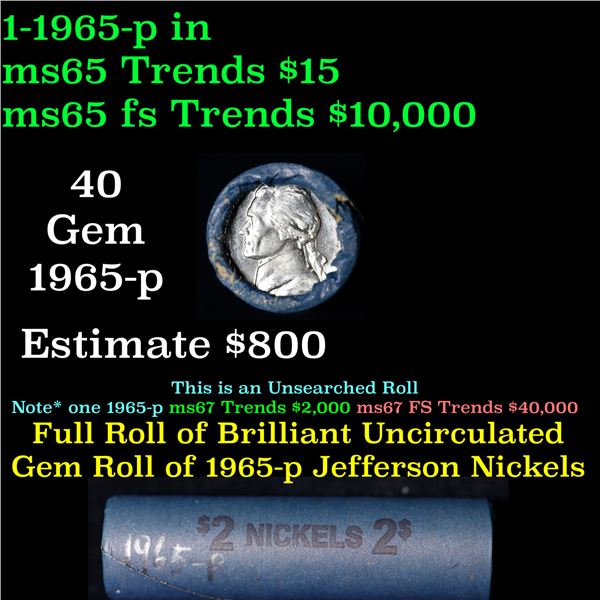 Shotgun Jefferson 5c roll, 1965-p 50 pcs Vintage Nickel Wrapper.