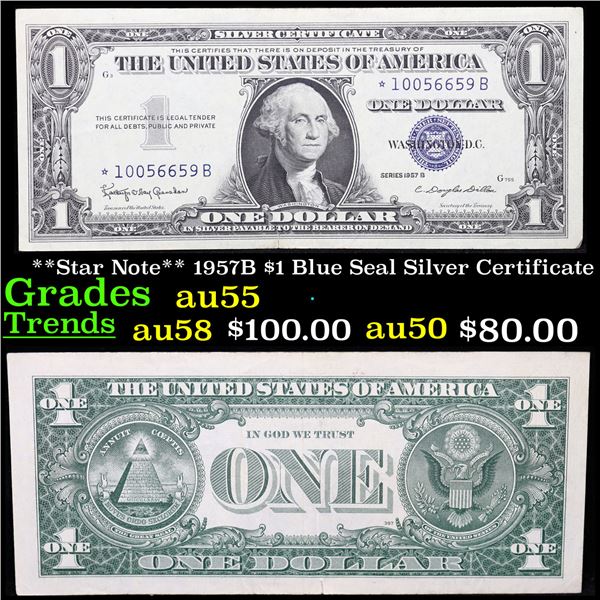 **Star Note** 1957B $1 Blue Seal Silver Certificate Grades Choice AU
