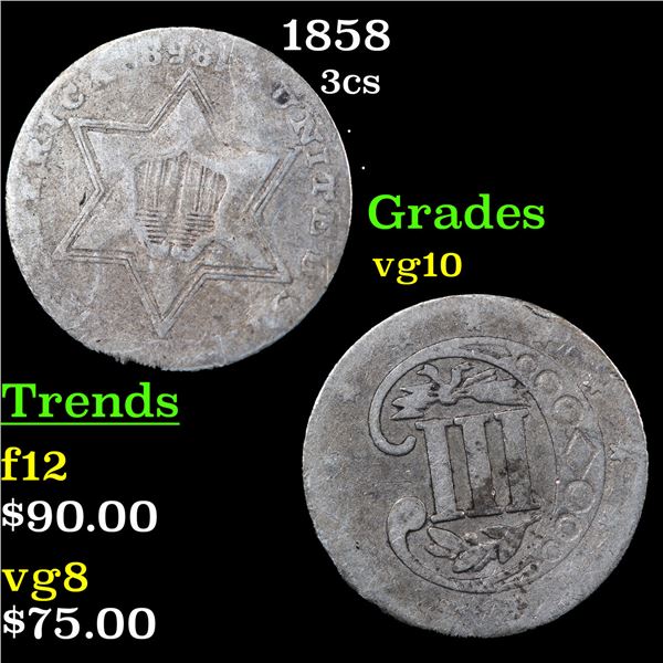 1858 Three Cent Silver 3cs Grades vg+