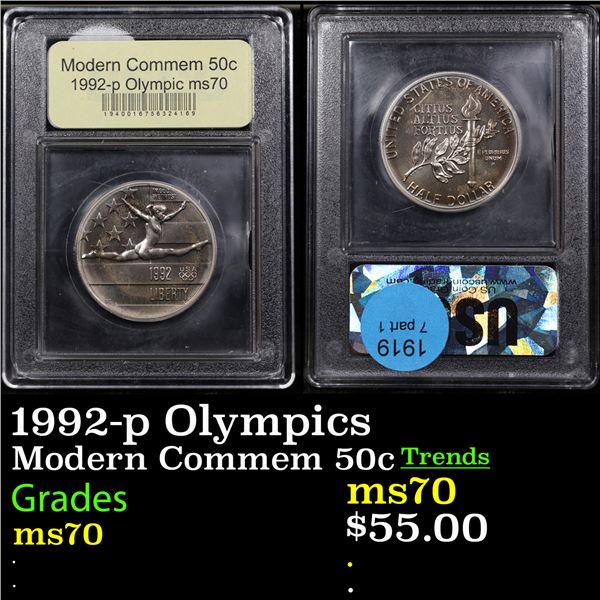 1992-p Olympics Modern Commem Half Dollar 50c Graded ms70, Perfection BY USCG