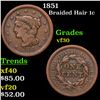 1851 Braided Hair Large Cent 1c Grades vf++