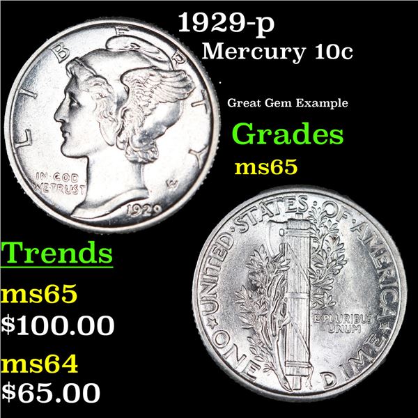 1929-p Mercury Dime 10c Grades GEM Unc