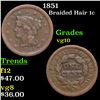 1851 Braided Hair Large Cent 1c Grades vg+