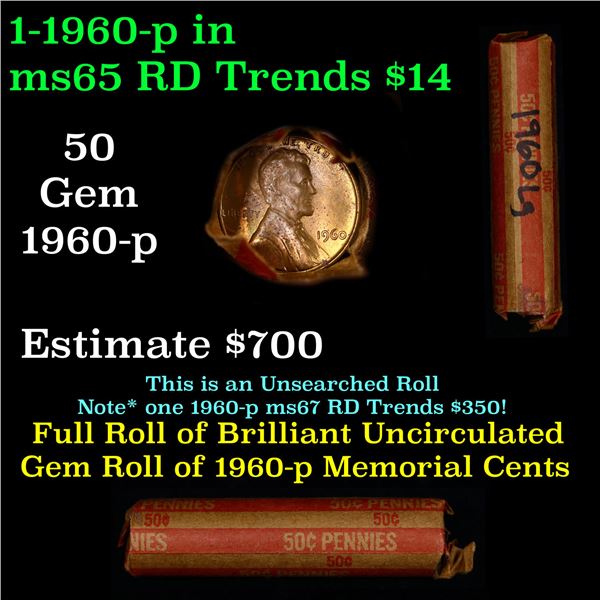 Shotgun Lincoln 1c roll, 1960-p 50 pcs Brandt Wrapper.
