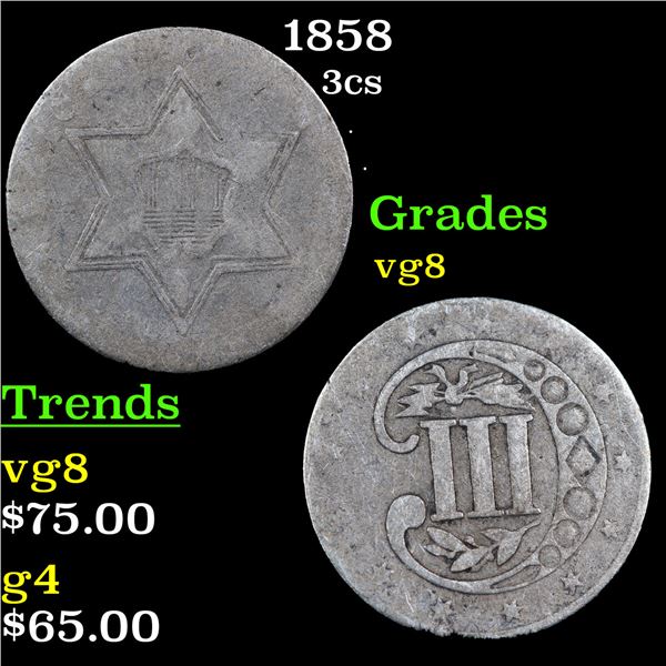 1858 Three Cent Silver 3cs Grades vg, very good