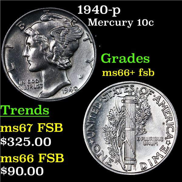 1940-p Mercury Dime 10c Grades GEM++ FSB