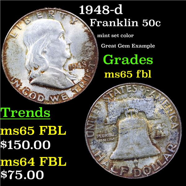 1948-d Franklin Half Dollar 50c Grades GEM FBL