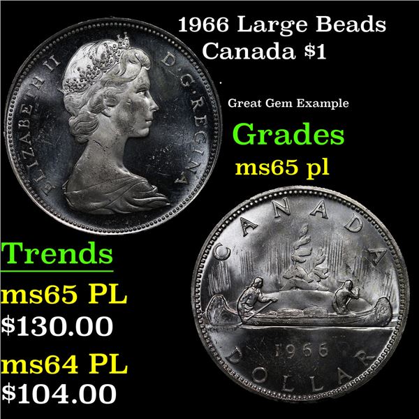 1966 Large Beads Canada Dollar $1 Grades GEM Unc PL