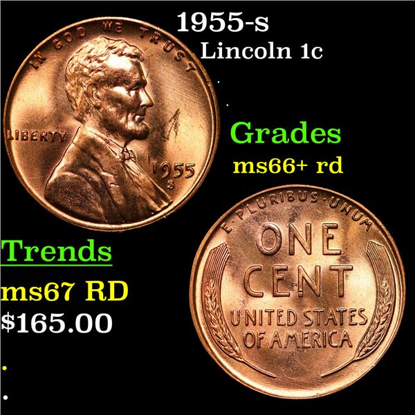 1955-s Lincoln Cent 1c Grades GEM++ RD