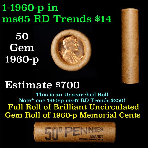 Shotgun Lincoln 1c roll, 1960-p 50 pcs Brandt Wrapper.