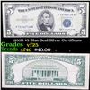 1953B $5 Blue Seal Silver Certificate Grades vf+