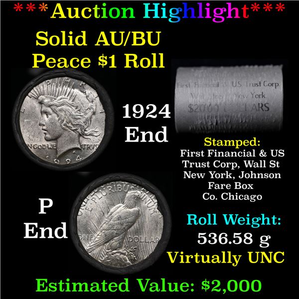 ***Auction Highlight*** AU/BU Slider First Financial Shotgun Peace $1 Roll 1924 & P Ends Virtually U