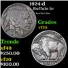 1924-d Buffalo Nickel 5c Grades vf+
