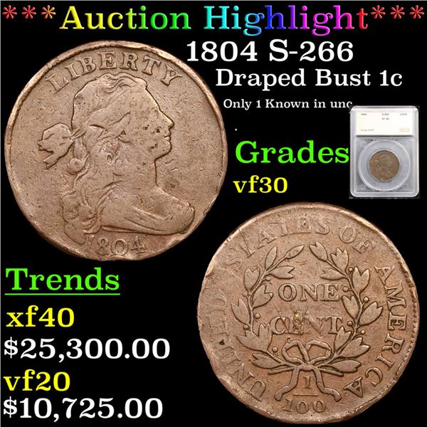 ***Auction Highlight*** 1804 Draped Bust Large Cent S-266 1c Graded vf30 By SEGS (fc)