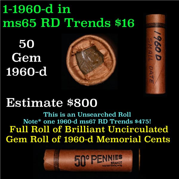 Shotgun Lincoln 1c roll, 1960-d 50 pcs Brandt Wrapper.