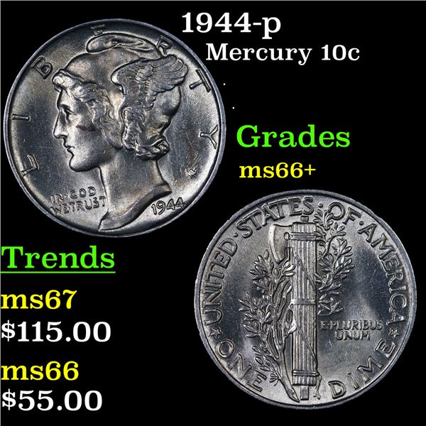 1944-p Mercury Dime 10c Grades GEM++ Unc