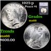 Image 1 : 1925-p Peace Dollar $1 Graded ms66 BY SEGS