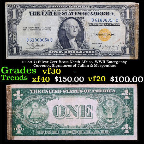 1935A $1 Silver Certificate North Africa, WWII Emergency Currency, Signatures of Julian & Morgenthau