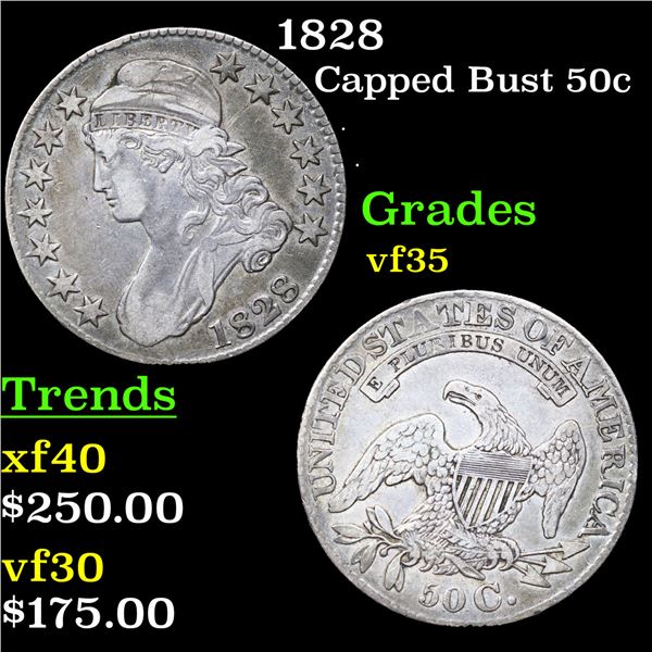 1828 Capped Bust Half Dollar 50c Grades vf++