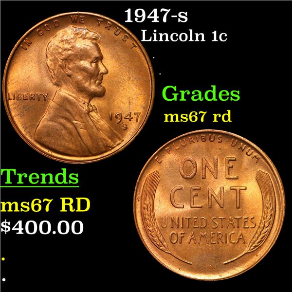 1947-s Lincoln Cent 1c Grades GEM++ Unc RD