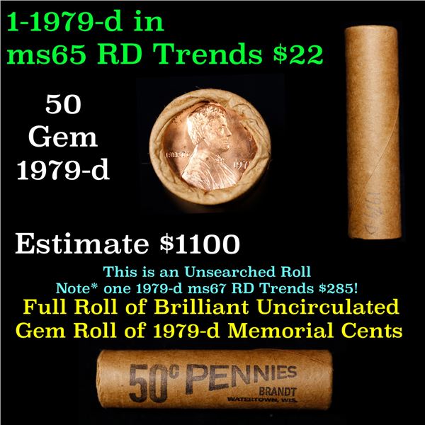 Shotgun Lincoln 1c roll, 1979-d 50 pcs Brandt Wrapper.