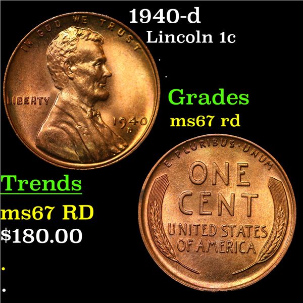 1940-d Lincoln Cent 1c Grades GEM++ Unc RD