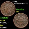 1848 Braided Hair Large Cent 1c Grades f+