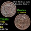 1846 Medium Date Braided Hair Large Cent 1c Grades vf details