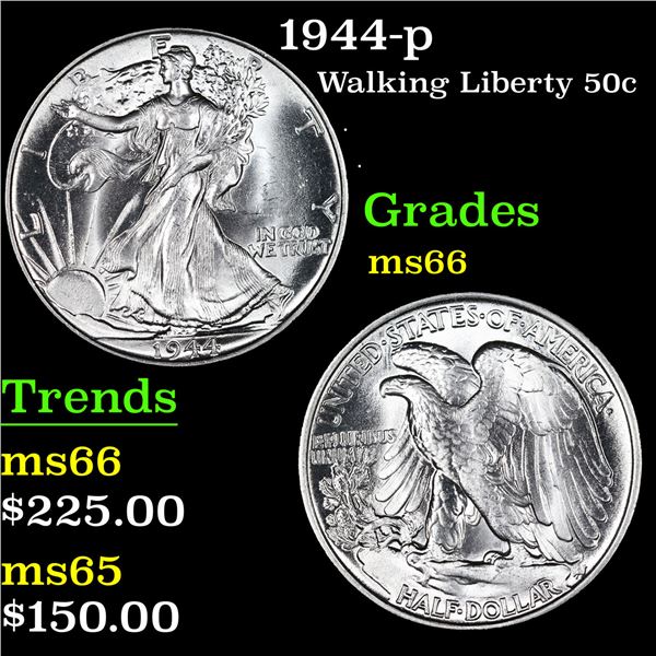 1944-p Walking Liberty Half Dollar 50c Grades GEM+ Unc