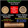 Image 1 : Mixed small cents 1c orig shotgun roll, 1919-s Wheat Cent, 1897 Indian Cent other end, Brinks Wrappe