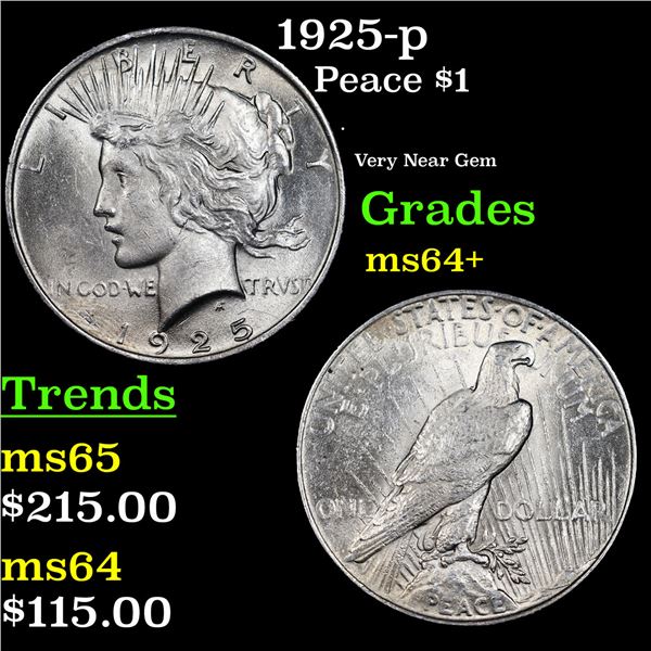 1925-p Peace Dollar $1 Grades Choice+ Unc