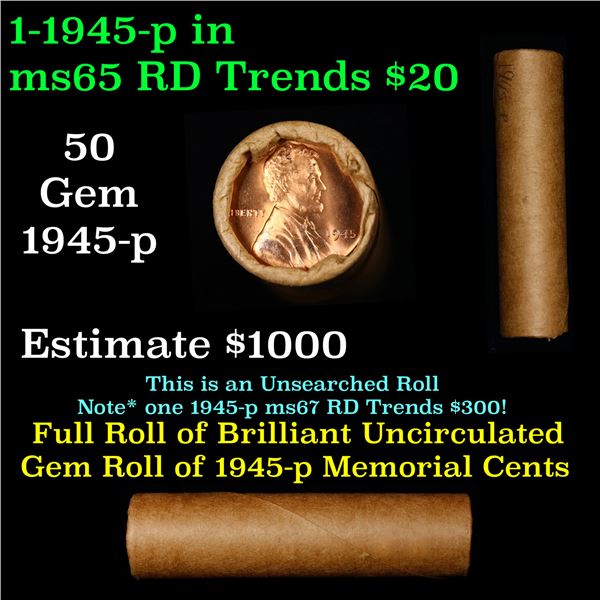Shotgun Lincoln 1c roll, 1945-p 50 pcs Brandt Wrapper.