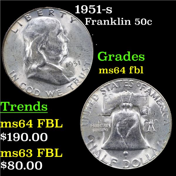 1951-s Franklin Half Dollar 50c Grades Choice Unc FBL