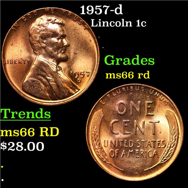 1957-d Lincoln Cent 1c Grades GEM+ Unc RD