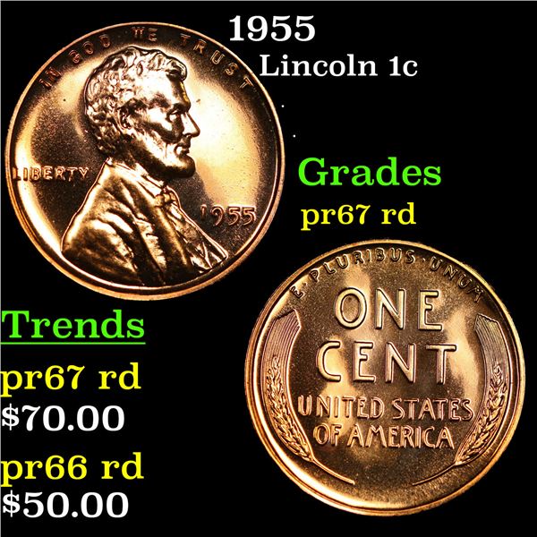 Proof 1955 Lincoln Cent 1c Grades Gem++ Proof Red