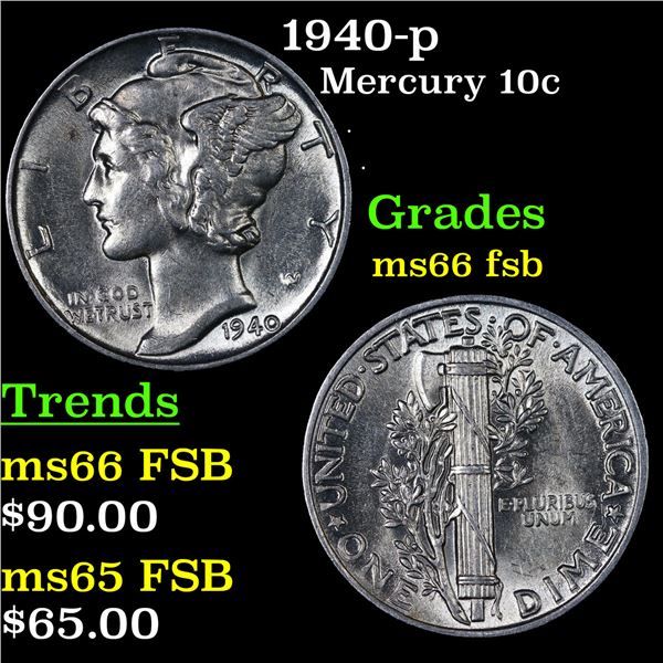 1940-p Mercury Dime 10c Grades GEM+ FSB