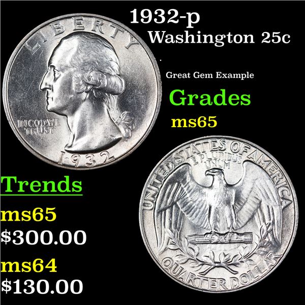 1932-p Washington Quarter 25c Grades GEM Unc