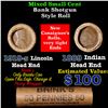 Image 1 : Mixed small cents 1c orig shotgun roll, 1919-s Wheat Cent, 1889 Indian Cent other end, Brinks Wrappe
