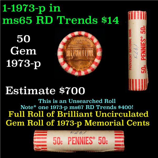 Shotgun Lincoln 1c roll, 1973-p 50 pcs Brandt Wrapper.