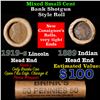 Image 1 : Mixed small cents 1c orig shotgun roll, 1919-s Wheat Cent, 1889 Indian Cent other end, Brinks Wrappe
