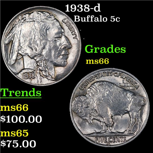 1938-d Buffalo Nickel 5c Grades GEM+ Unc