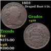 Image 1 : 1803 Draped Bust Half Cent 1/2c Grades vg+