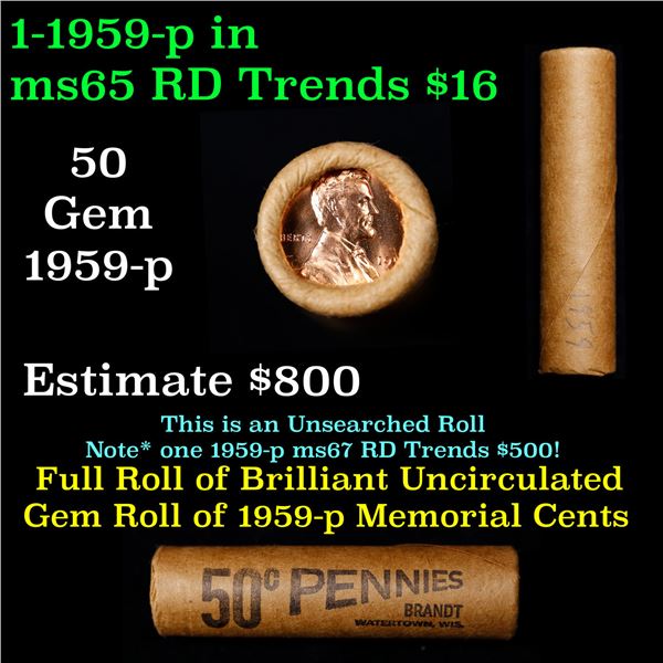 Shotgun Lincoln 1c roll, 1959-p 50 pcs Brandt Wrapper.