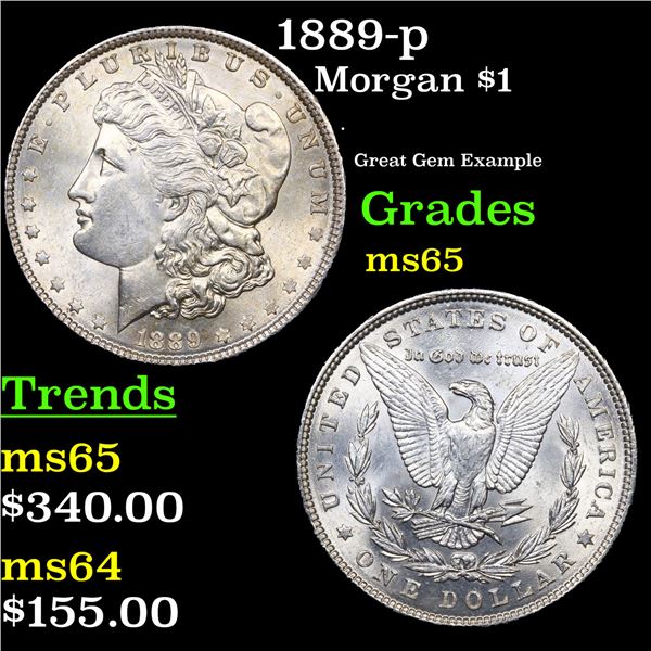 1889-p Morgan Dollar $1 Grades GEM Unc