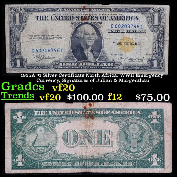 1935A $1 Silver Certificate North Africa, WWII Emergency Currency, Signatures of Julian & Morgenthau