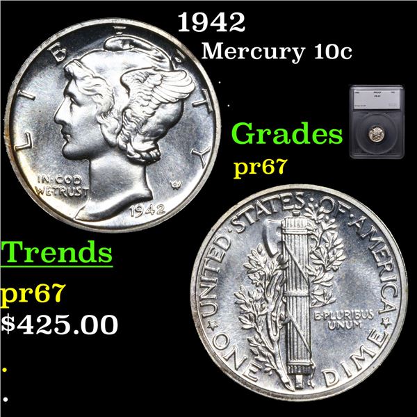 Proof 1942 Mercury Dime 10c Graded pr67 BY SEGS